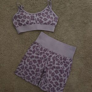 Purple cheetah print workout set (shorts and sports bra)